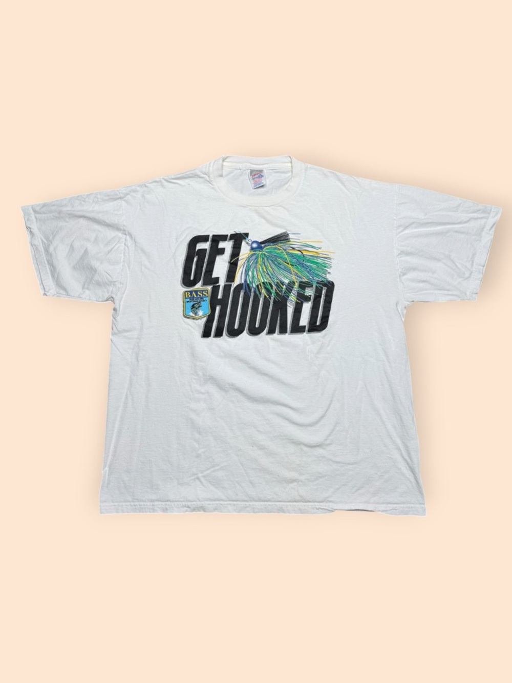 Vintage 1990s Get Hooked Bass Fishing T Shirt Men’s XL White Vtg 90s
